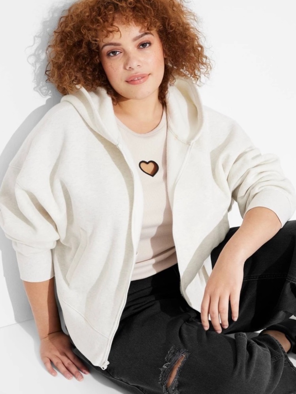 Women's Wedge Zip-up Hooded Sweatshirt - Wild Fable™ Heather Gray 3X: Fleece, Fr - Picture 1 of 1
